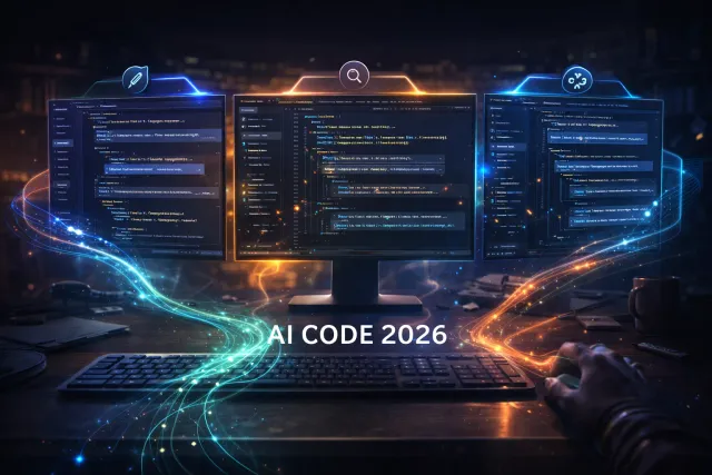 程式碼編輯器與 AI 助手介面，象徵 AI 程式開發工具競爭