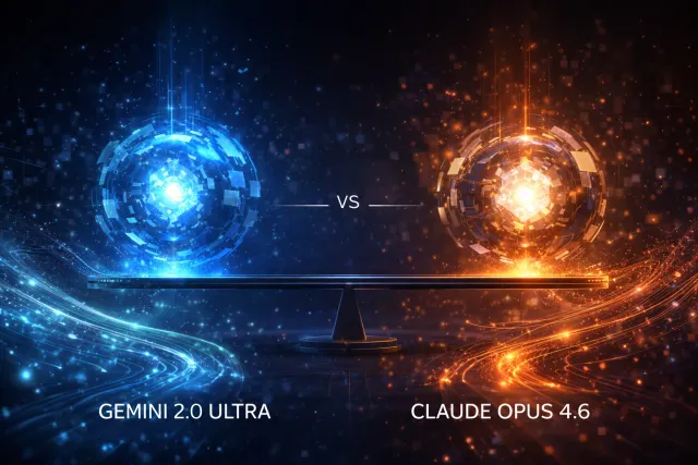 發光的 AI 神經網路連結，象徵 Gemini 2.0 Ultra 的運算能力